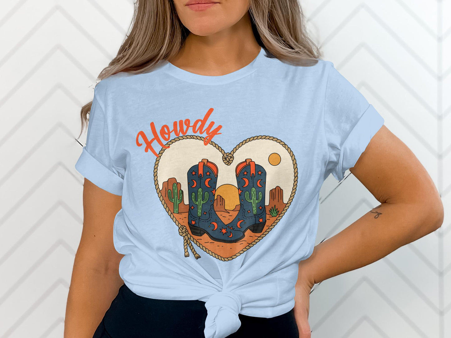 Howdy Cowboy Boots T-Shirt, Western Cactus Heart Tee