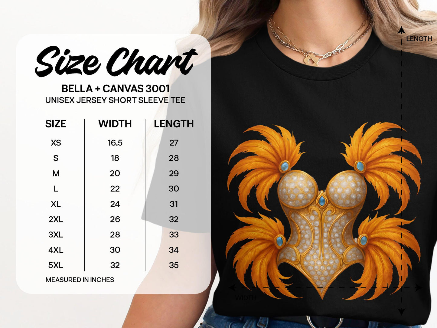 Feathered Corset T-Shirt, Golden Carnival Top, Burlesque Tee
