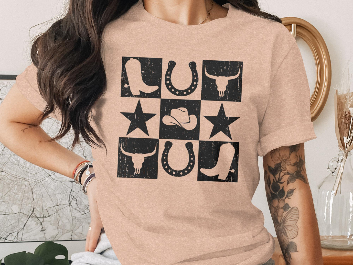 Western Graphic Tee, Cowboy Boots, Bull Skull, Rodeo Shirt