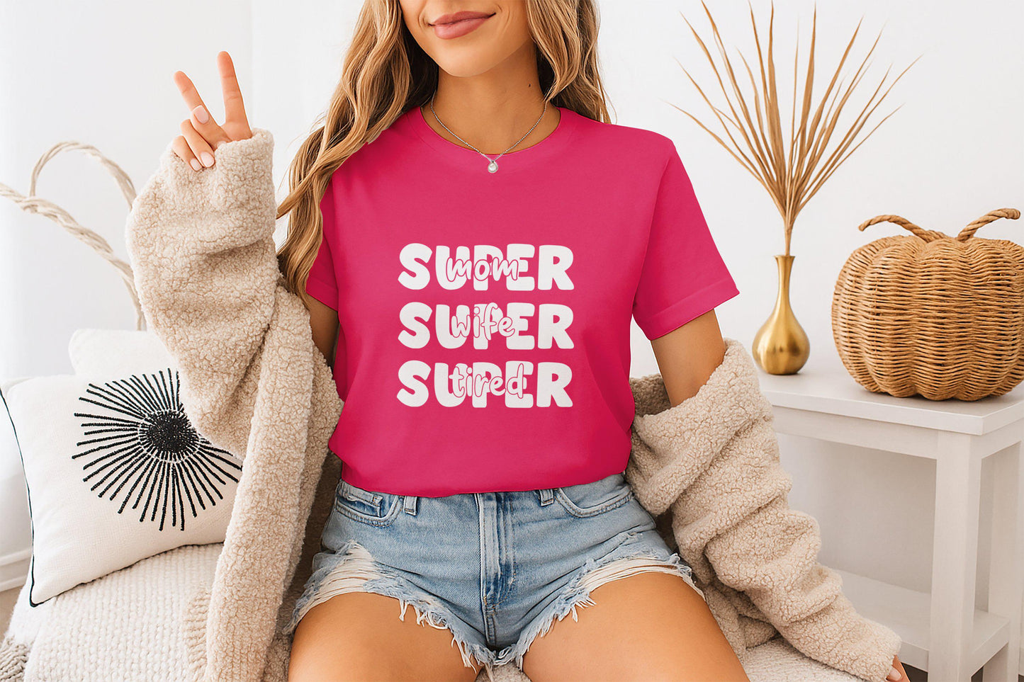 Super Mom Wife Tired T-Shirts, Funny Mother's Day Gift for Mom, Novelty T-Shirts, Cool Mom Shirts