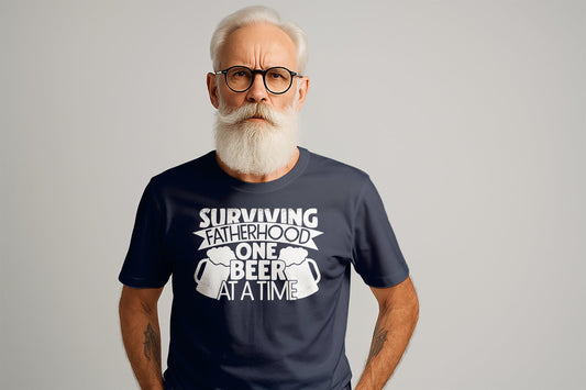 Surviving Fatherhood T-Shirt: Funny Beer Lover Dad Tee