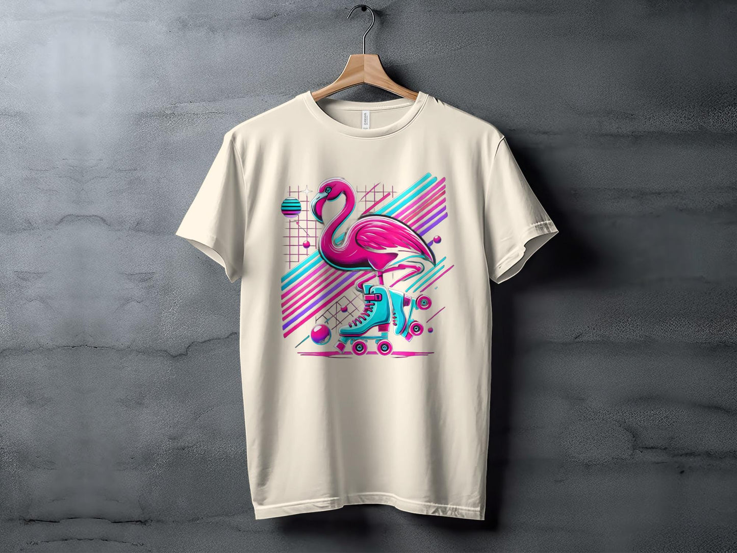 Flamingo Roller Skate T-Shirt, Retro 80s Graphic Tee