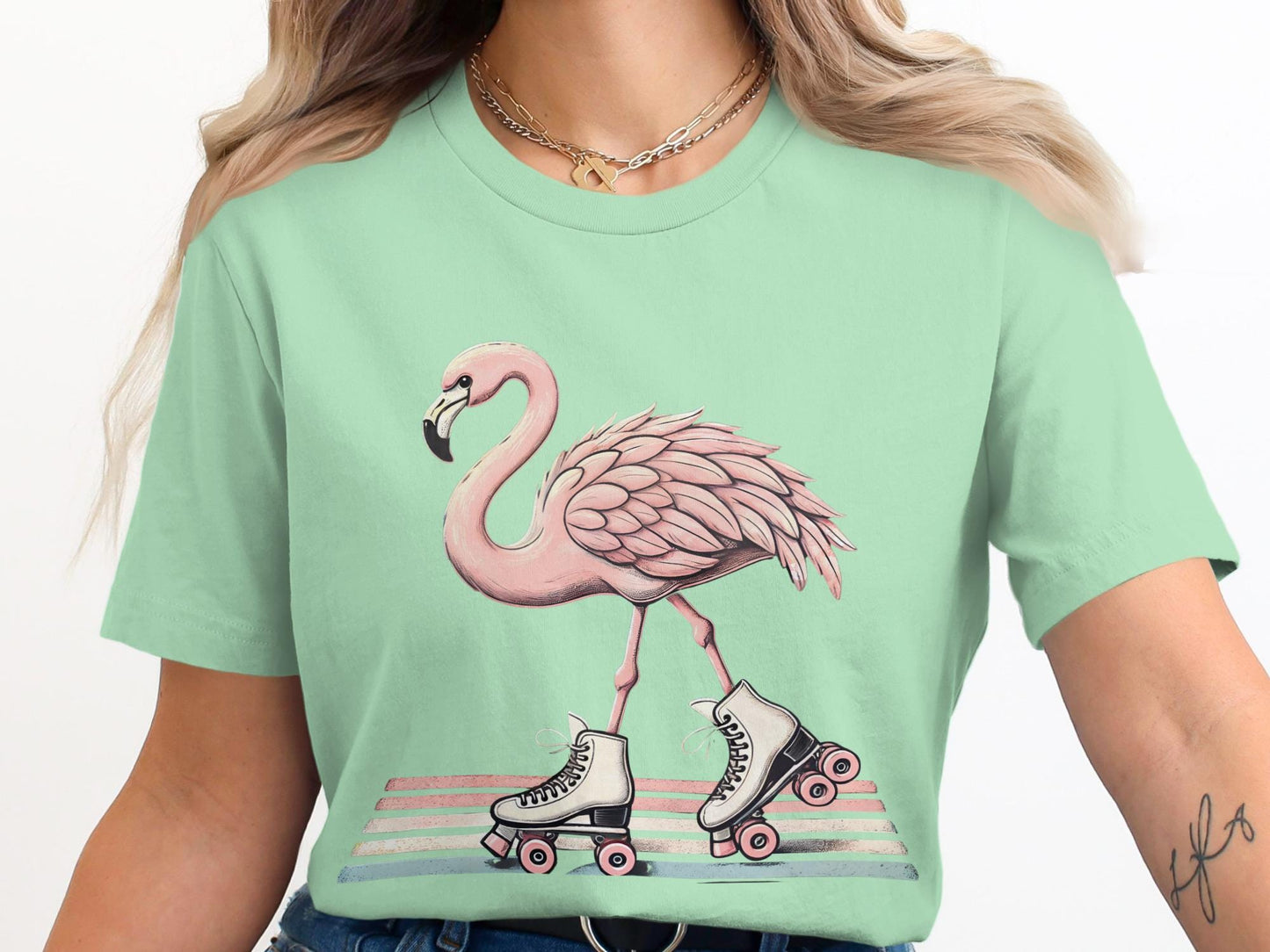 Flamingo Roller Skate T-Shirt, Quirky Animal Design