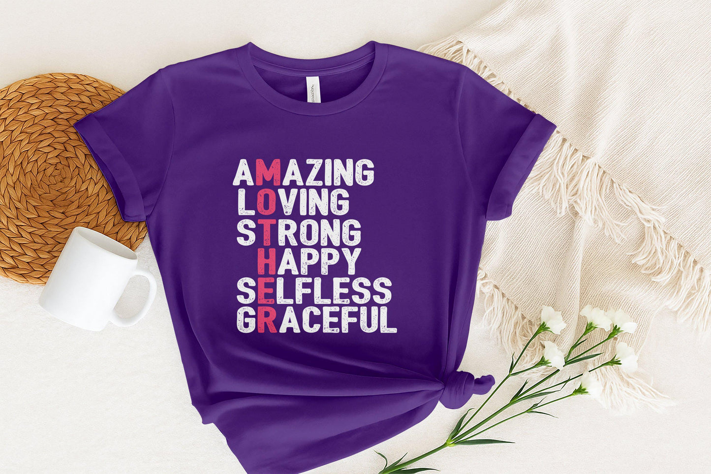 Amazing Mother T-Shirts, Loving Strong Happy Design, Gift for Mom, Mothers Day, Selfless Graceful T Shirts, Best Mother T Shirts