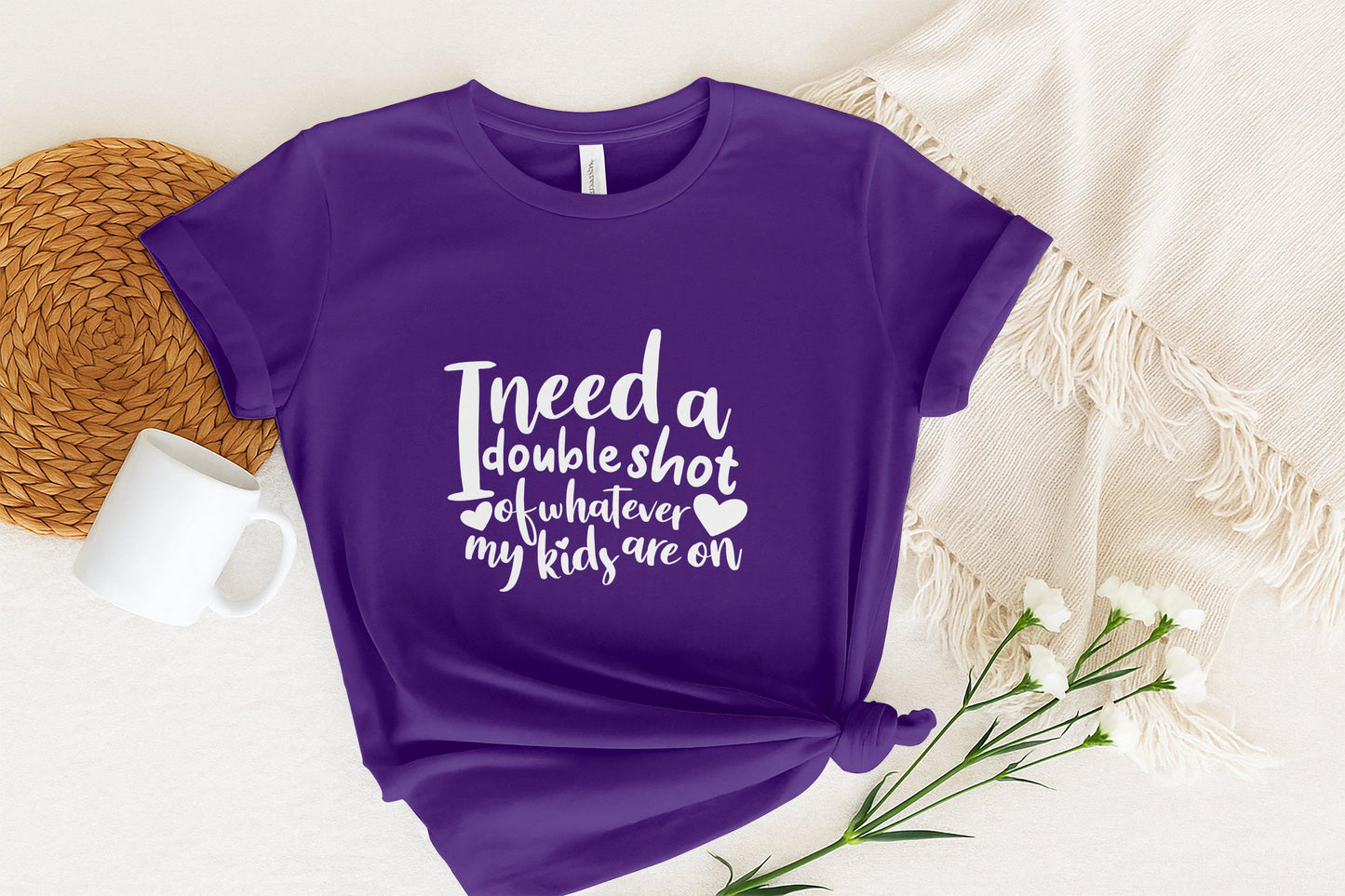 Funny Mom T Shirts, I Need a Double Shot, Gift for Mom, Mothers Day, Mom Life Tee, Exhausted Parent Tee, Humorous Mother T Shirts