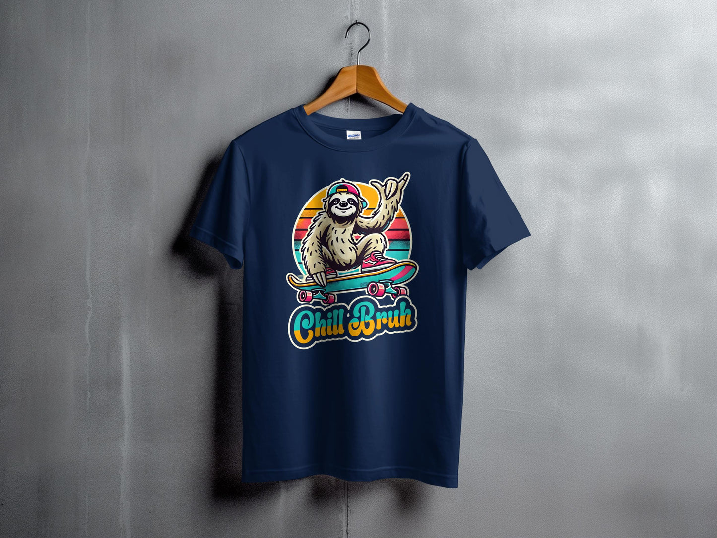 Funny Sloth Skateboard Graphic Tee: Retro Chill Bruh Design