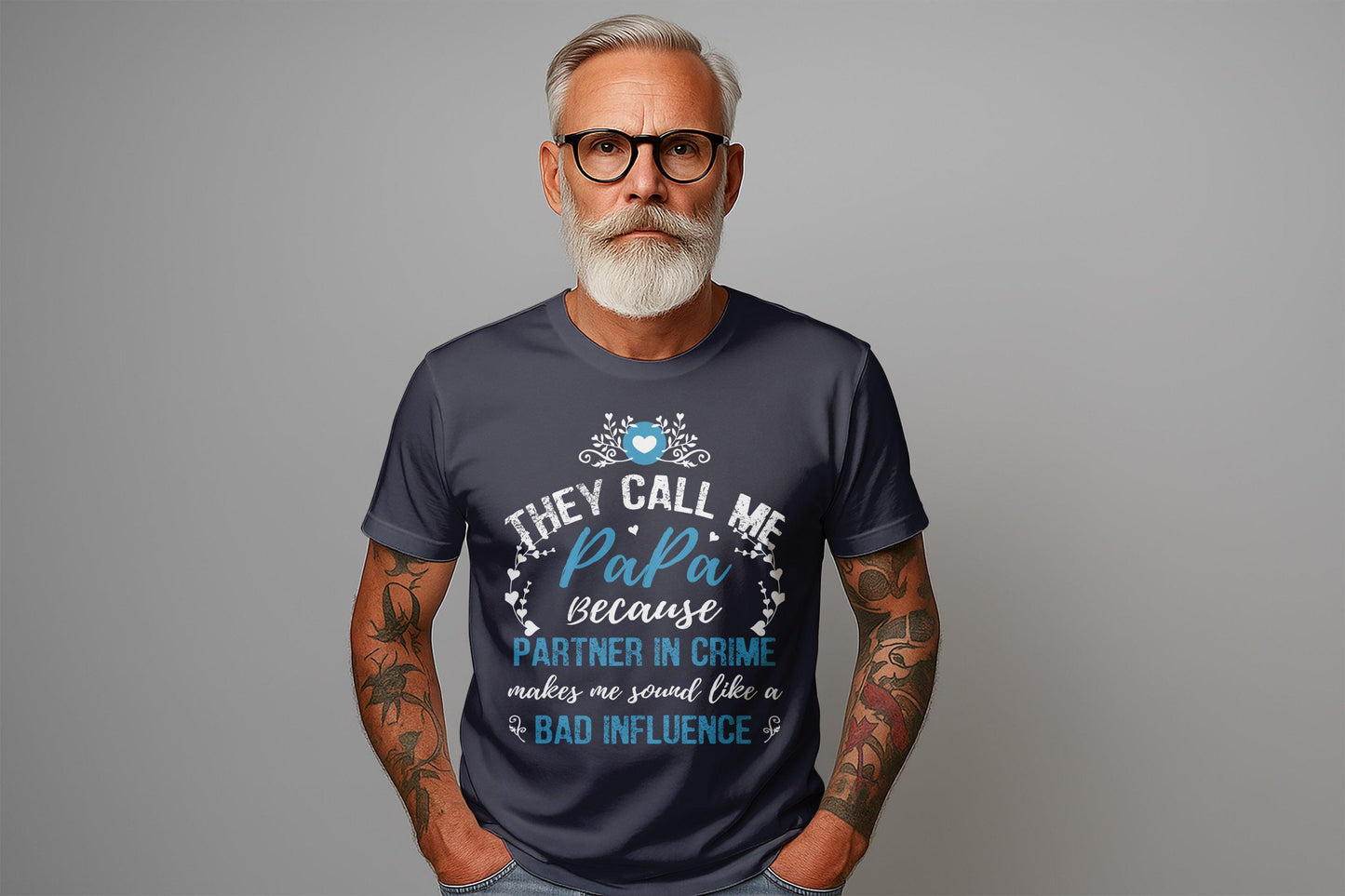 Papa Partner in Crime T-Shirts, Bad Influence, Gift for Dad, Fathers Day, Funny Dad Tee