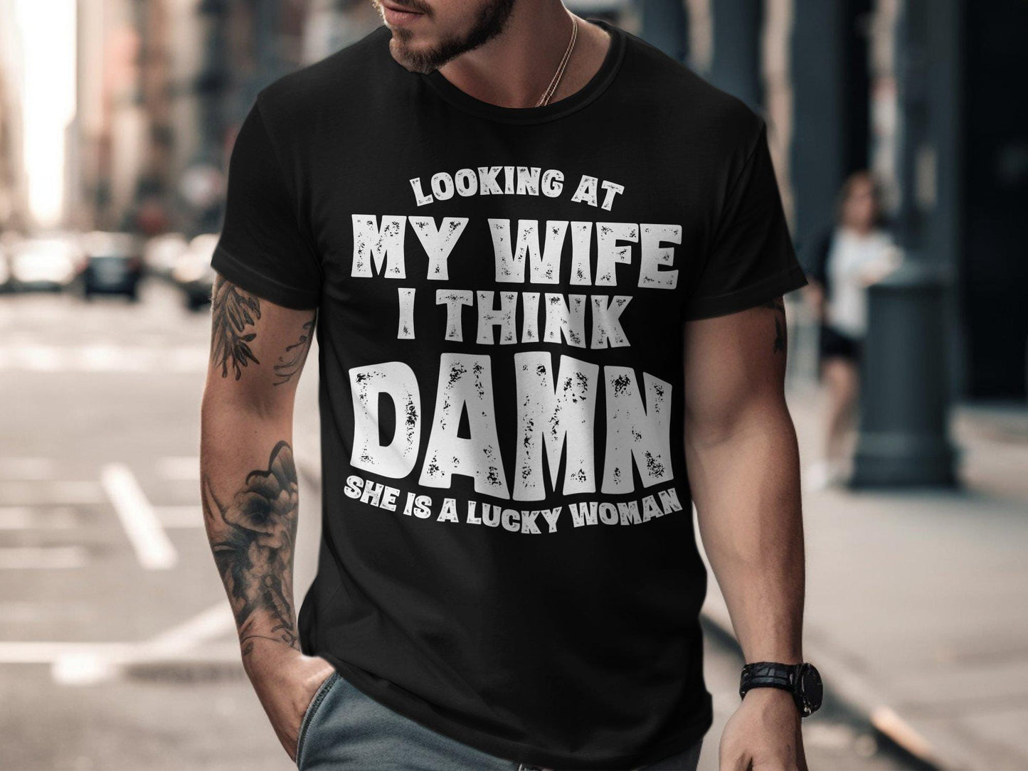 Funny Husband T-Shirt: Lucky Wife Novelty Gift