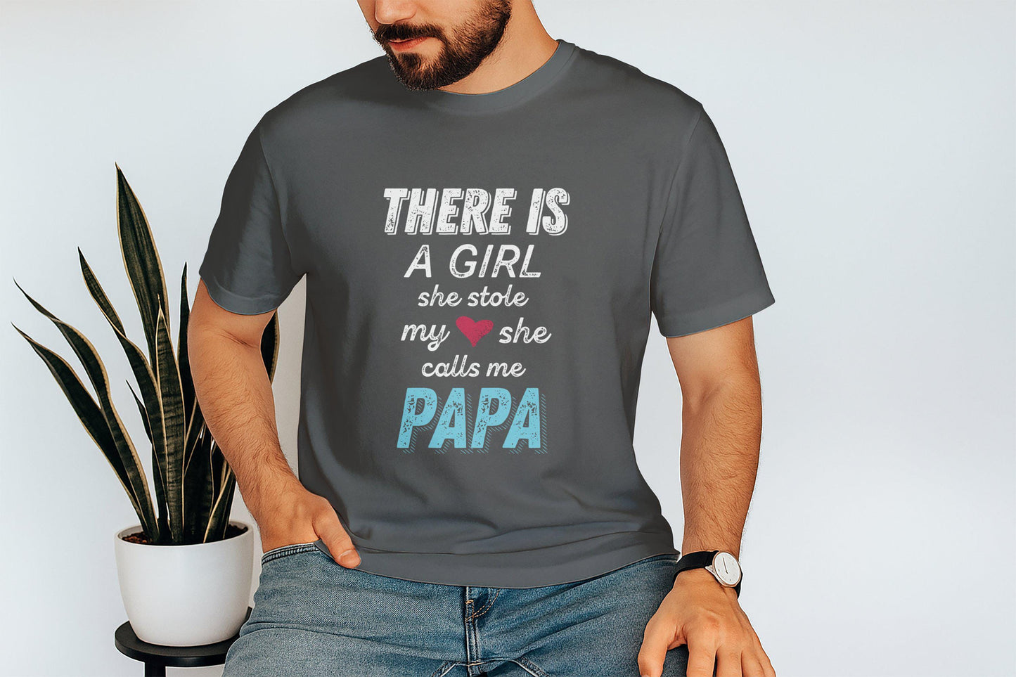There is a Girl She Stole My Heart Papa T-Shirts, Father's Day, Gift for Dad, Love Papa, Daddy Tee, Loving Father T Shirts