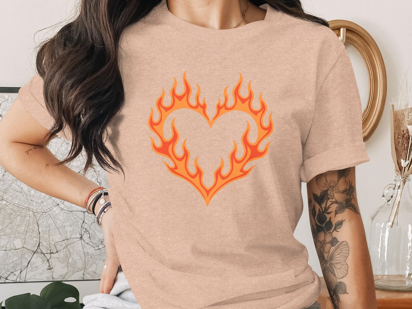 Flaming Heart Graphic Tee, Fiery Love Shirt
