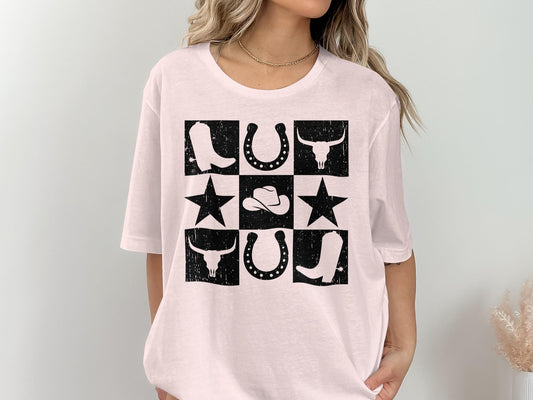 Western Graphic Tee, Cowboy Boots, Bull Skull, Rodeo Shirt