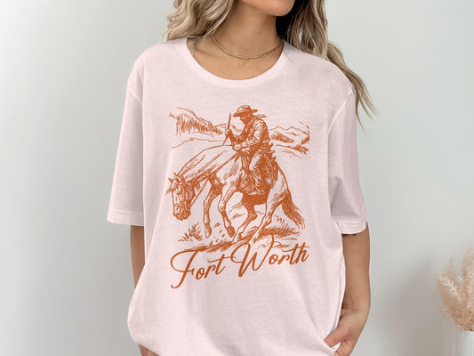 Vintage Fort Worth T-Shirt, Cowboy Horse Graphic, Texas Rodeo Tee