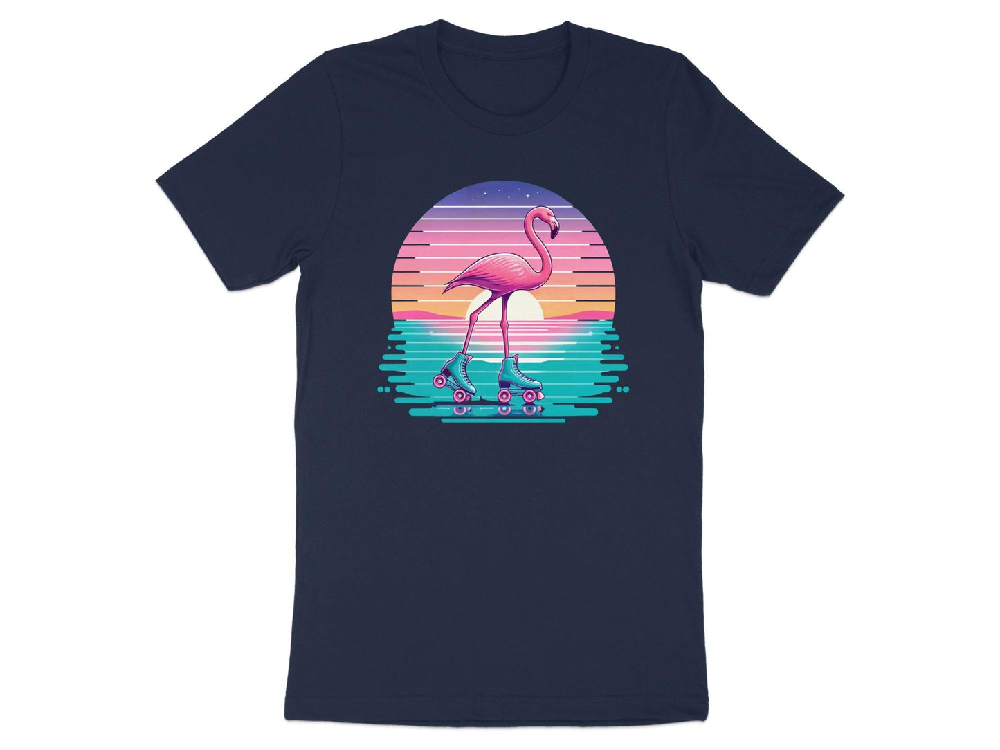 Flamingo Roller Skate T-Shirt, Retro Sunset Graphic Tee
