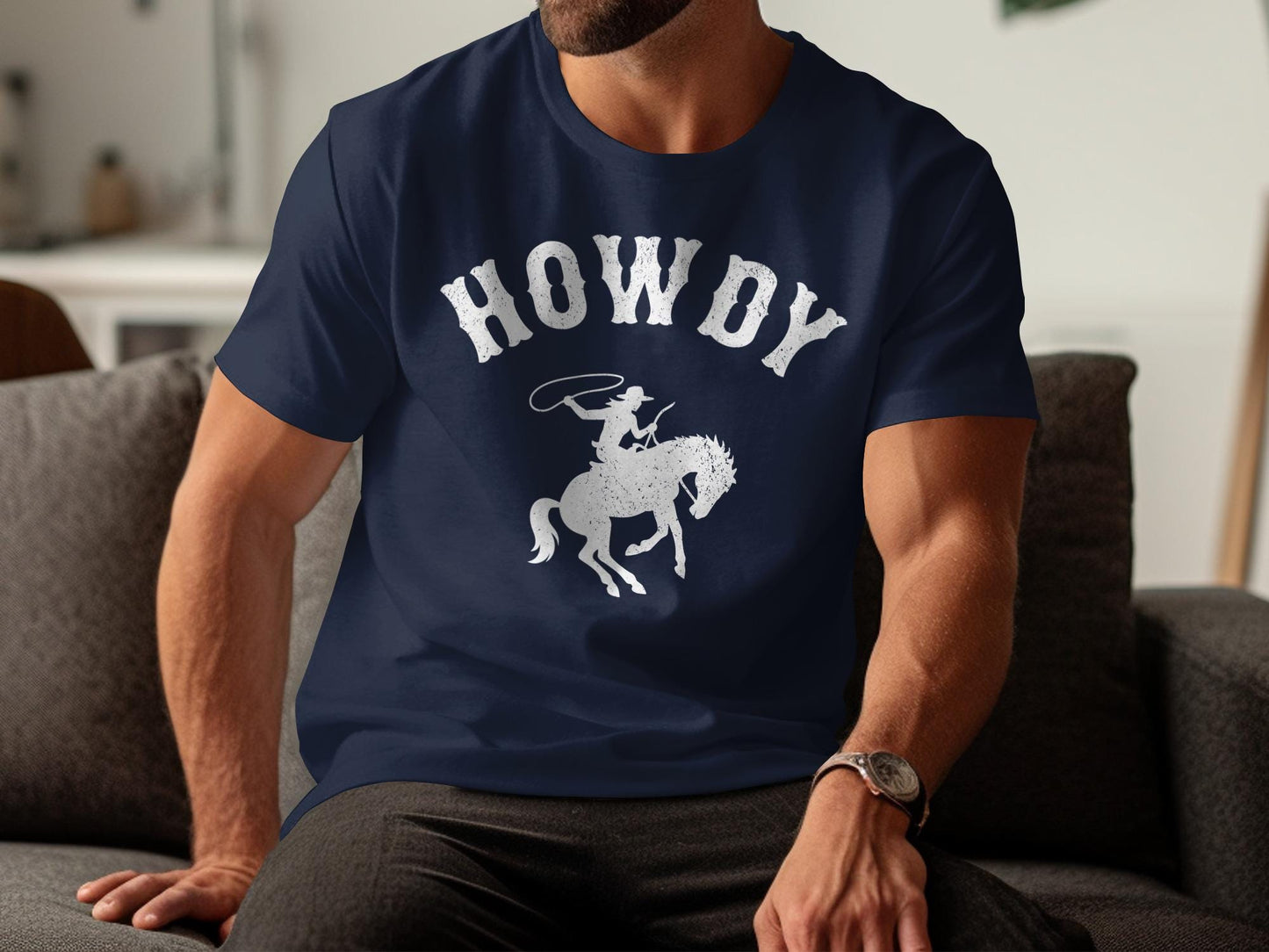 Howdy Cowboy Horse Graphic Tee, Western Style Shirt