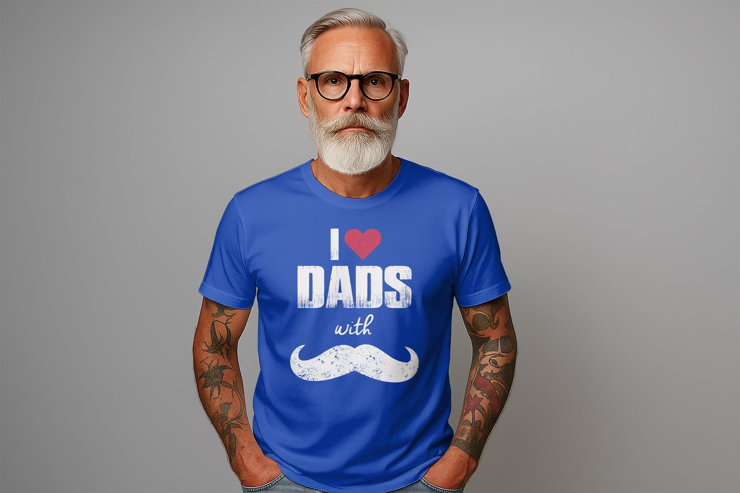 I Love Dads T-Shirts, Heart and Mustache Tee, Gift for Dad, Fathers Day Tee, Unique T-Shirts, Dad T-Shirts, Trendy Tees, Stylish Dad Gift