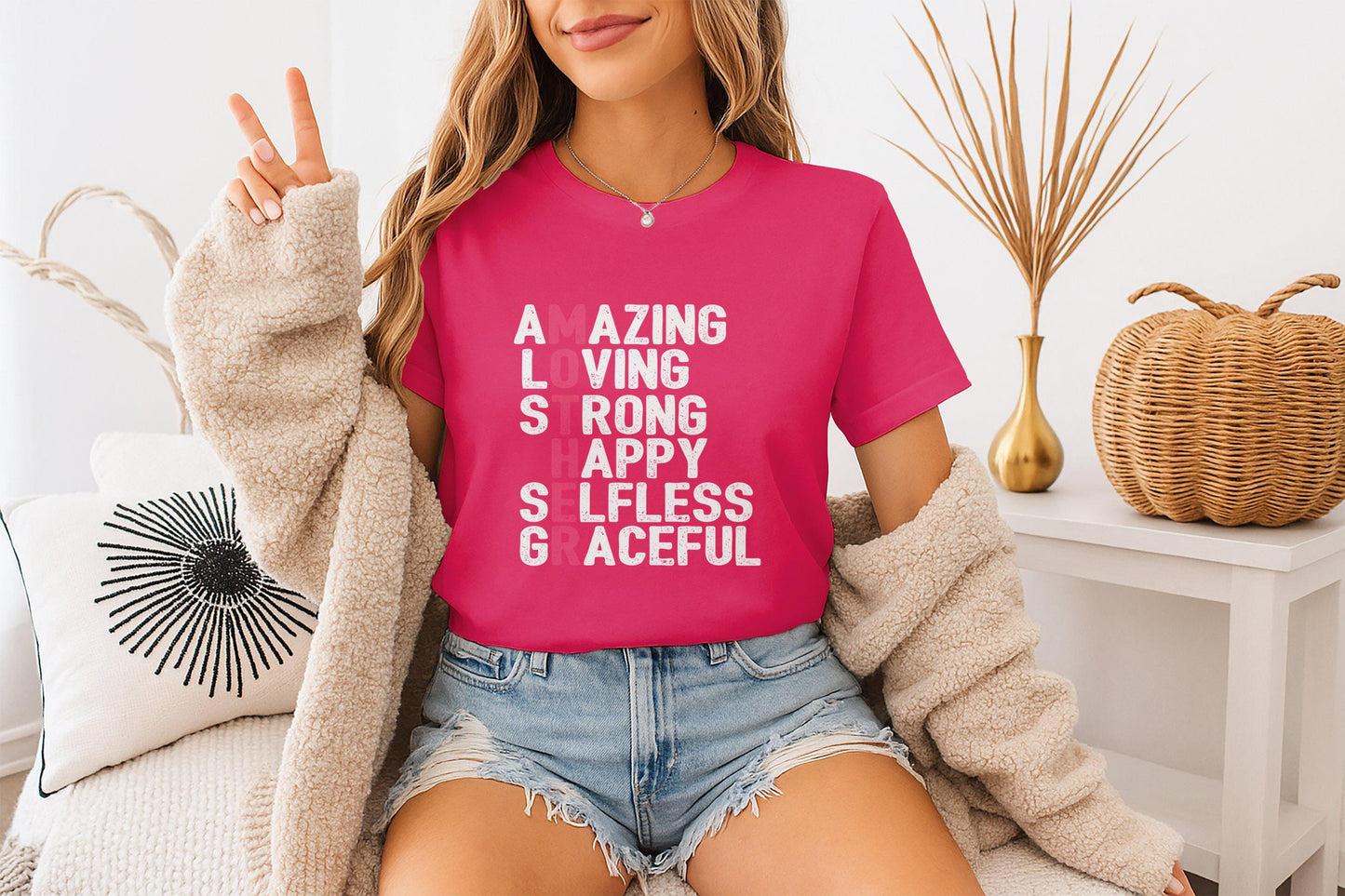 Amazing Mother T-Shirts, Loving Strong Happy Design, Gift for Mom, Mothers Day, Selfless Graceful T Shirts, Best Mother T Shirts