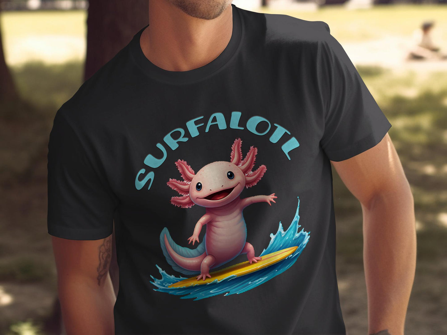 Surfalotl Axolotl T-Shirt, Funny Surfing Sea Creature Tee