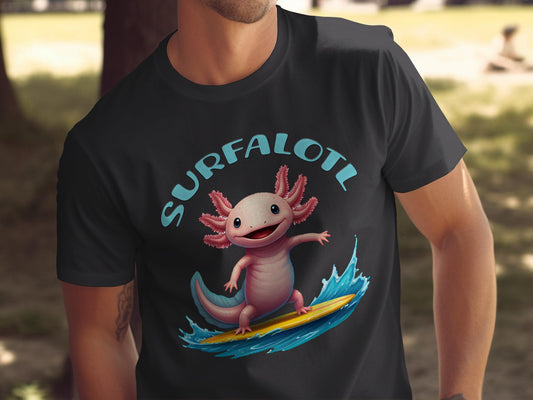 Surfalotl Axolotl T-Shirt, Funny Surfing Sea Creature Tee