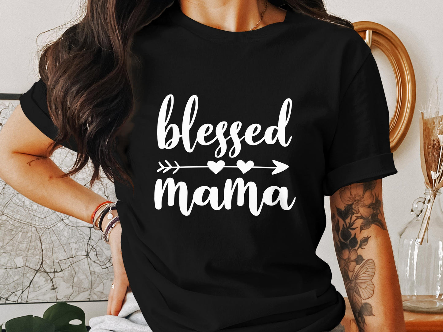 Blessed Mama T-Shirt, Gift for Mom, Mother's Day Shirt, Cute Mom T-Shirts, Mom Life Shirt, Mom Tee, Gift for New Mom, Heart T-Shirts