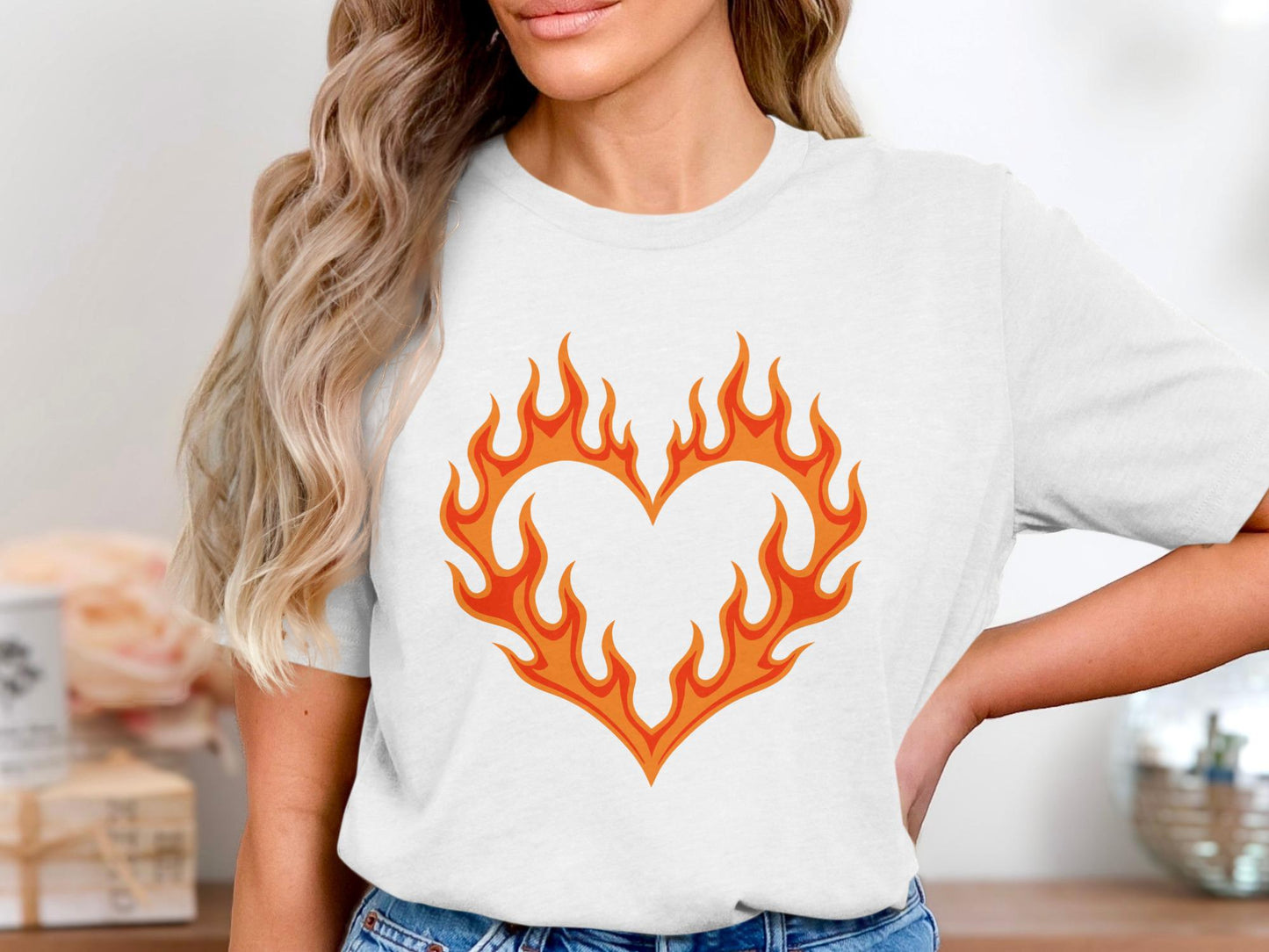 Flaming Heart Graphic Tee, Fiery Love Shirt