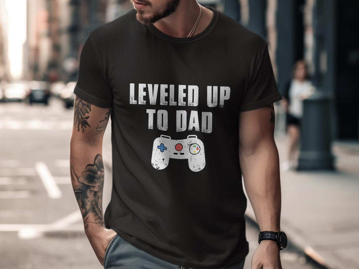 Leveled Up To Dad T-Shirt: Gamer Dad Gift