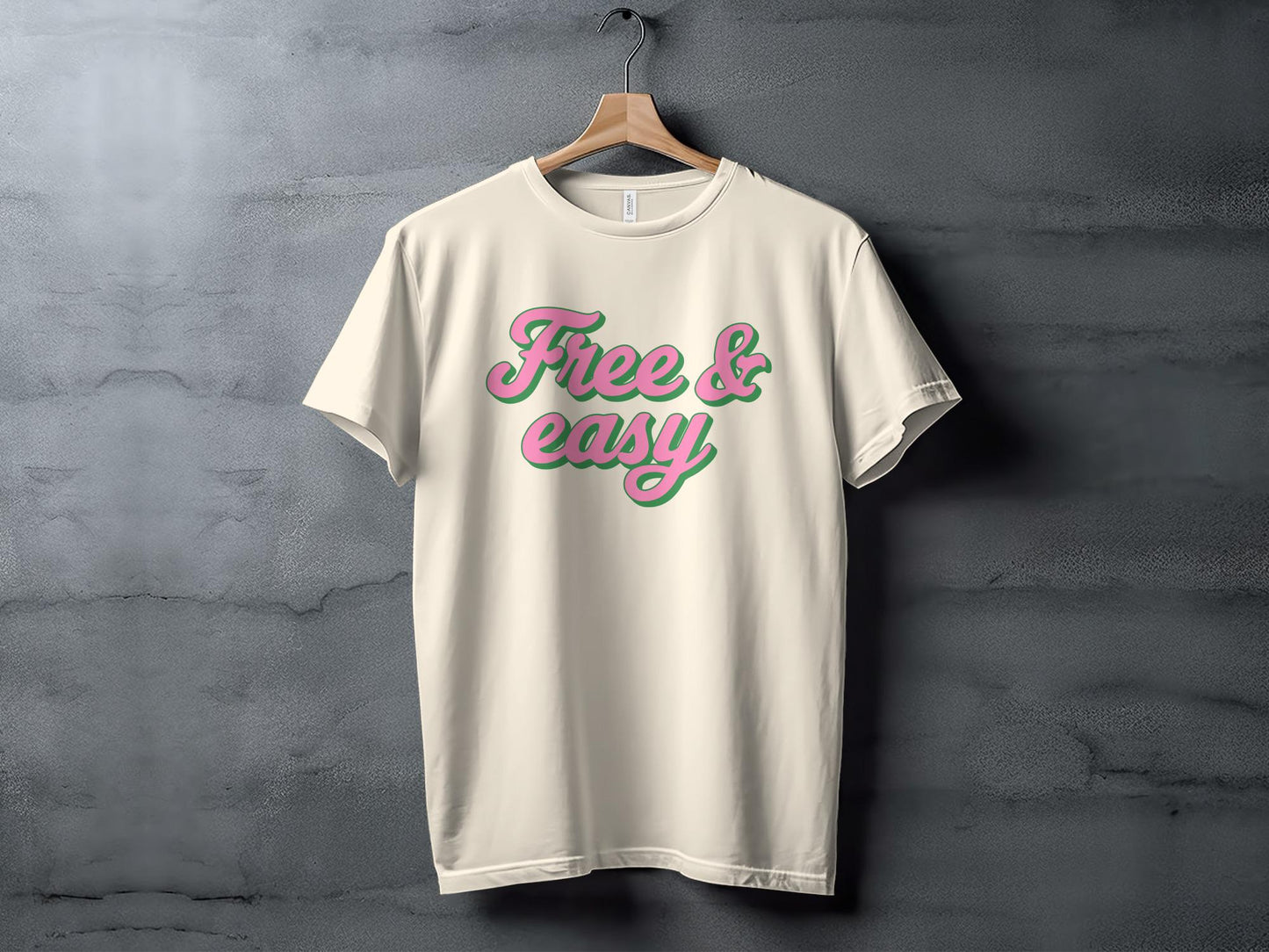 Free and Easy Graphic Tee, Pink Green Slogan Shirt