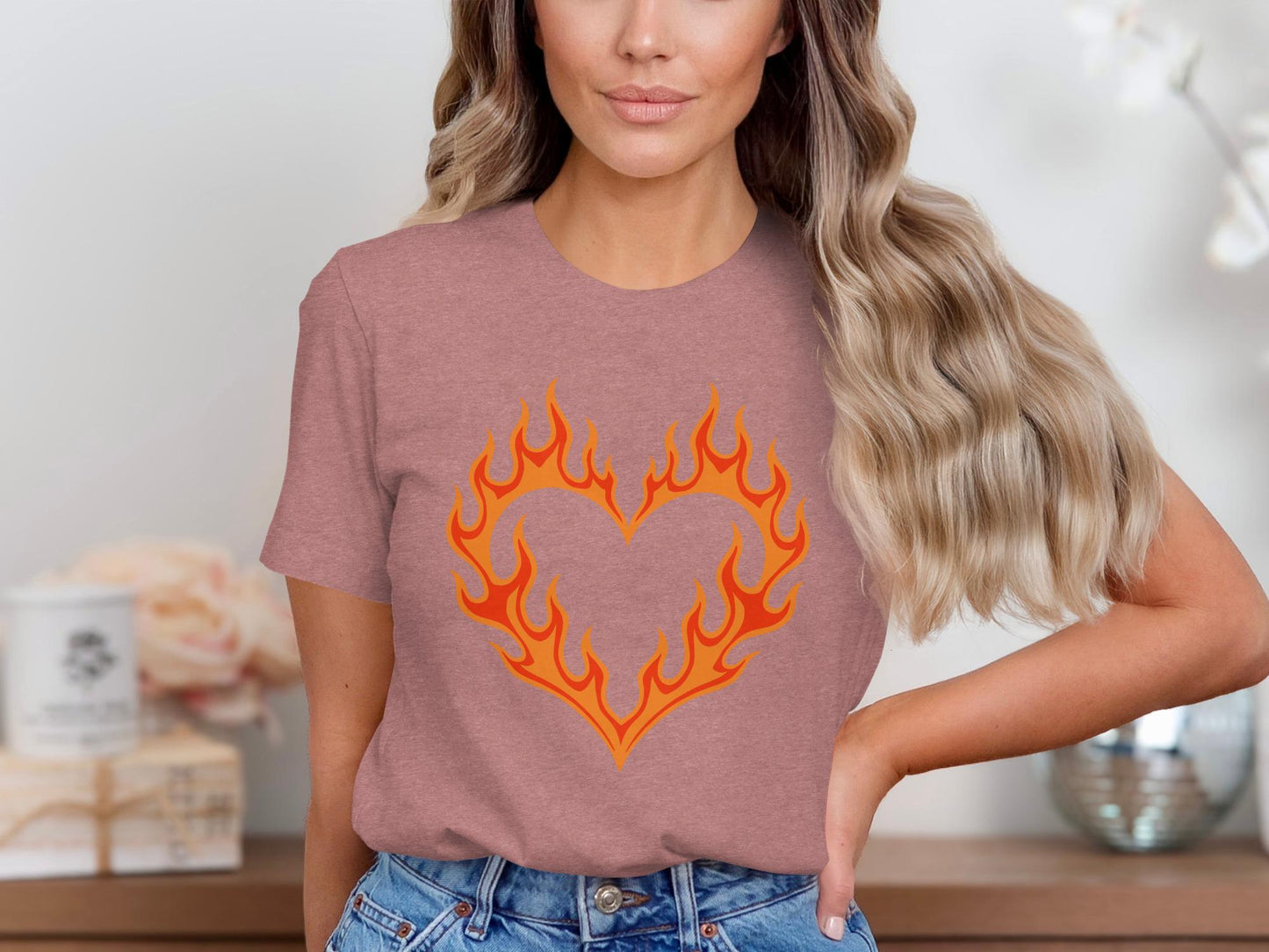 Flaming Heart Graphic Tee, Fiery Love Shirt