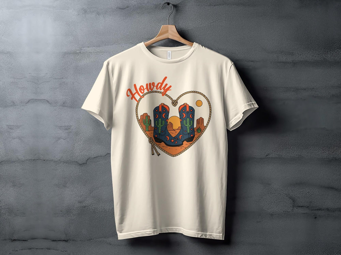 Howdy Cowboy Boots T-Shirt, Western Cactus Heart Tee