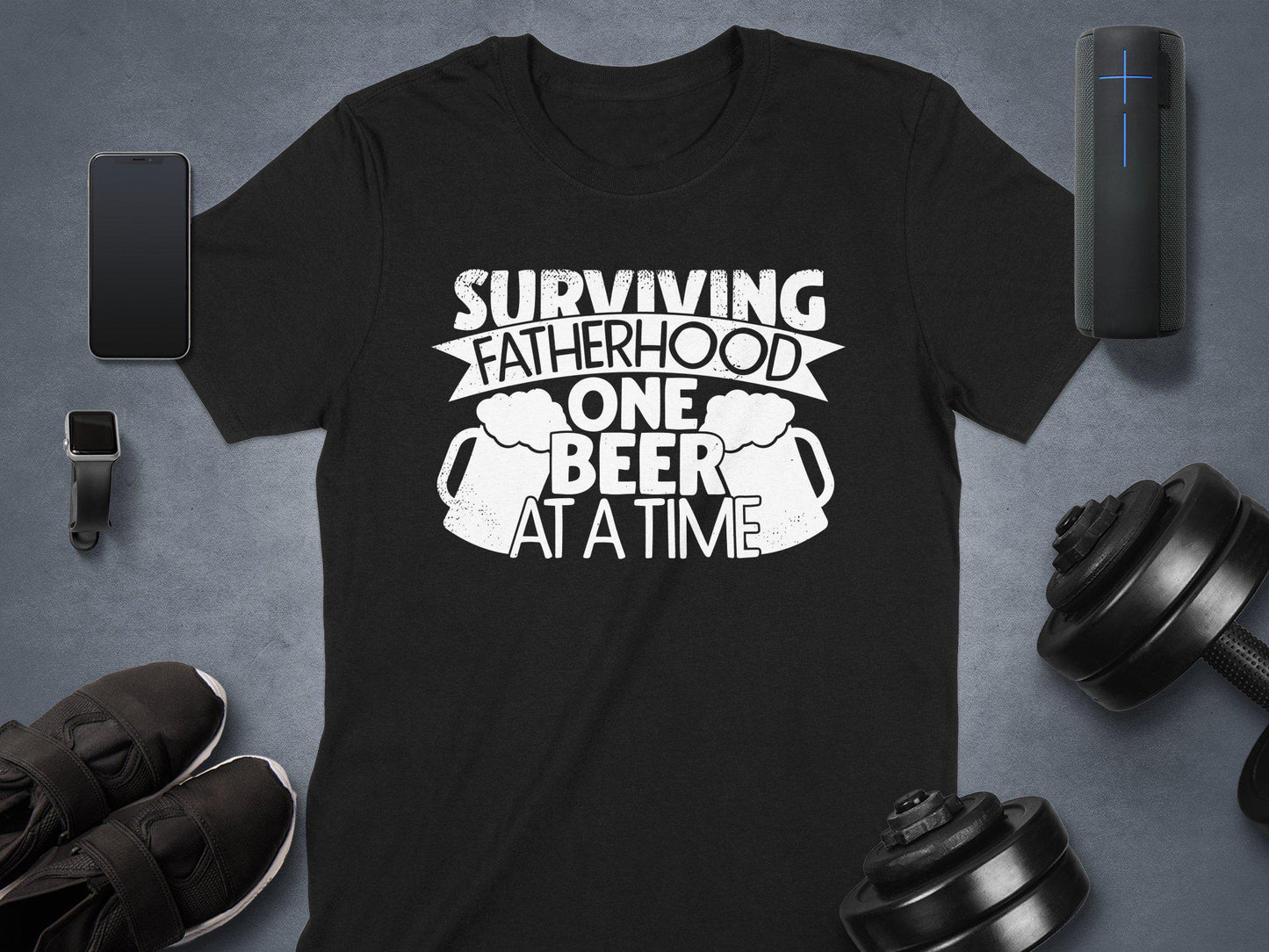 Surviving Fatherhood T-Shirt: Funny Beer Lover Dad Tee