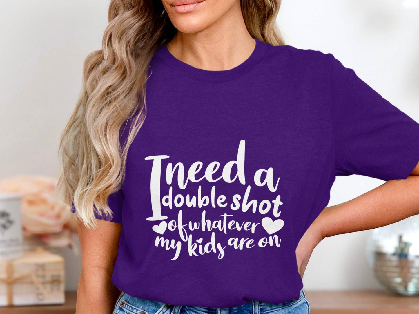 Funny Mom T Shirts, I Need a Double Shot, Gift for Mom, Mothers Day, Mom Life Tee, Exhausted Parent Tee, Humorous Mother T Shirts