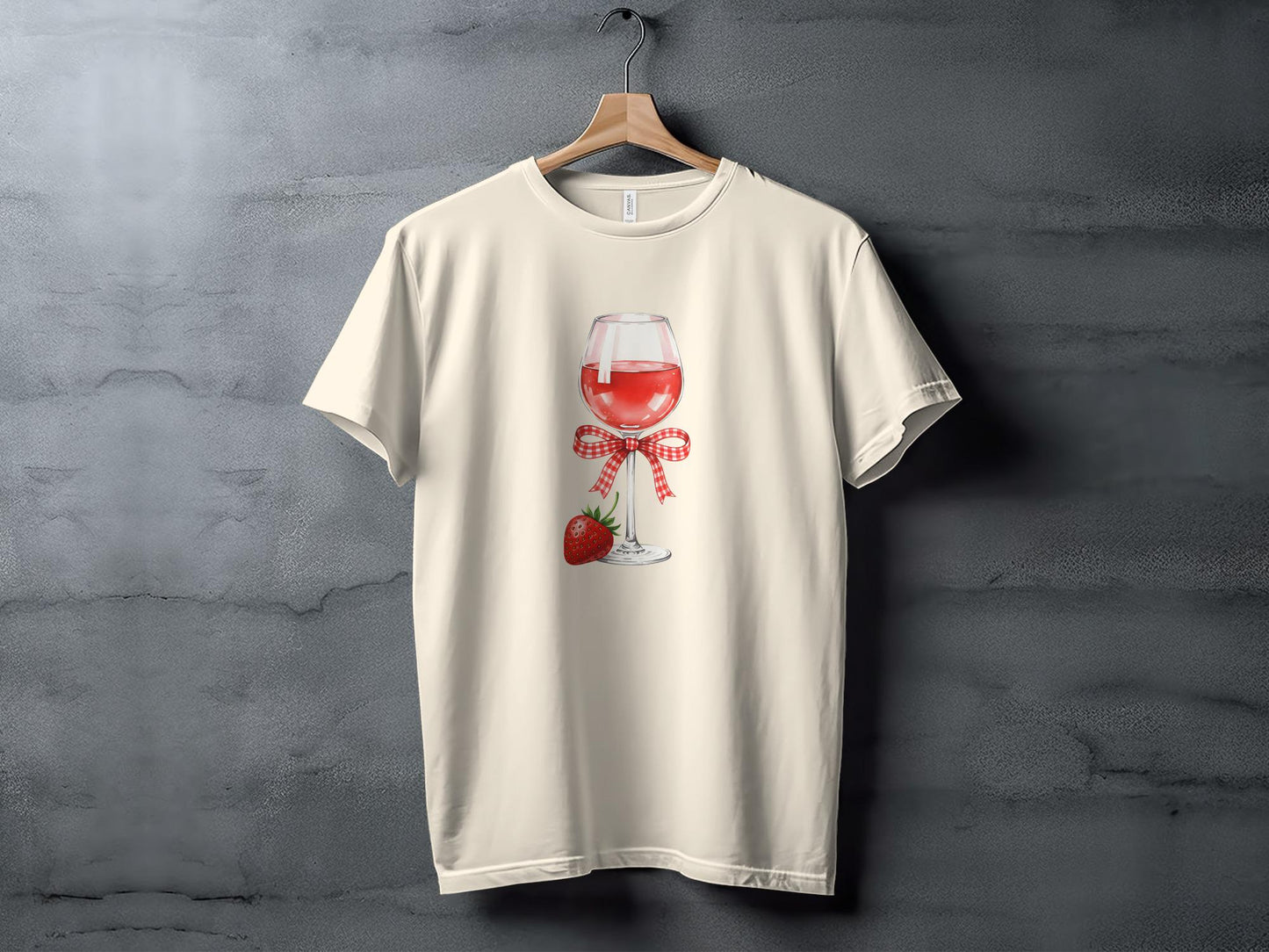 Strawberry Wine T-Shirt, Gingham Bow, Fruit Lover Tee