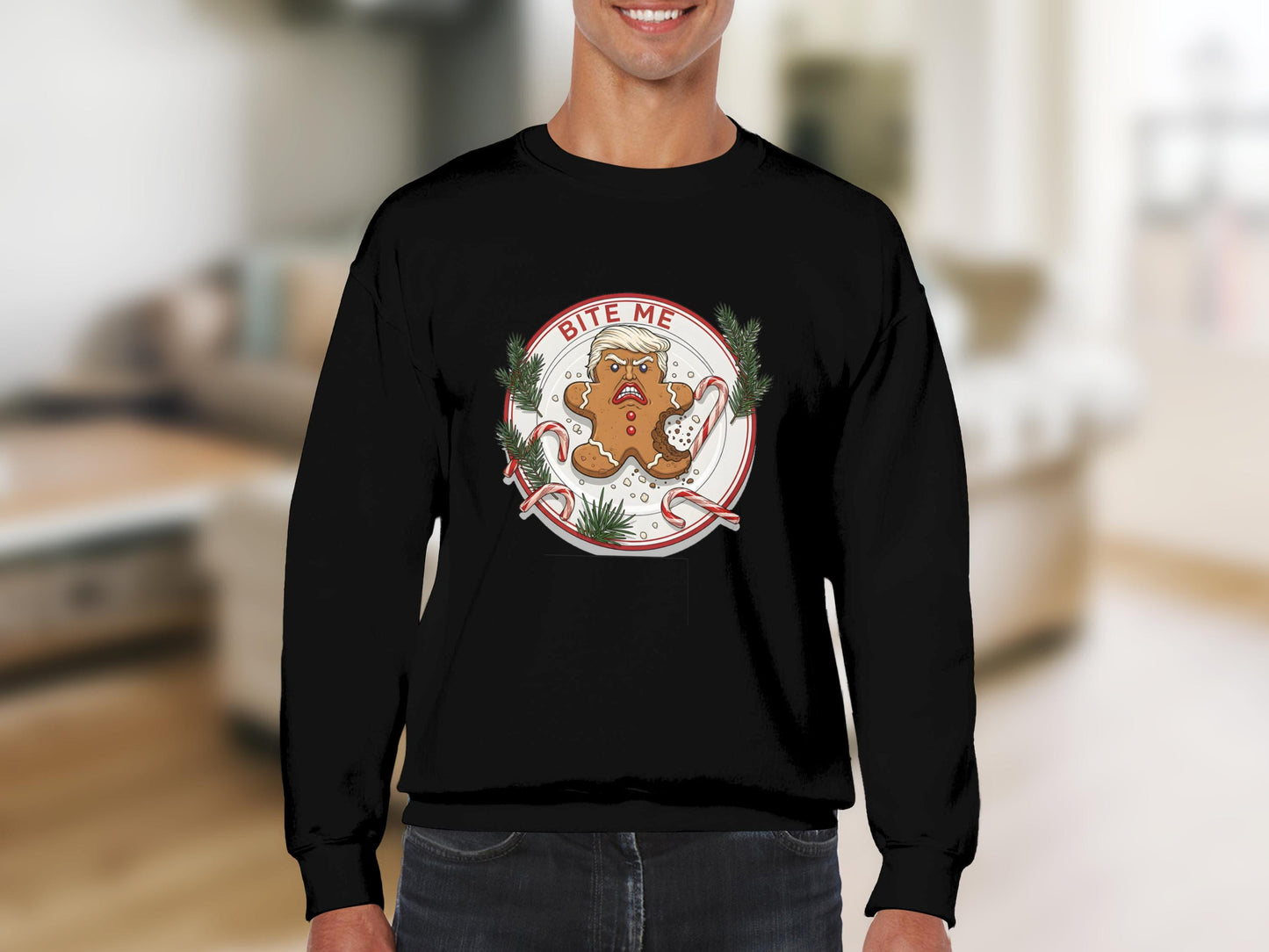 Bite Me Gingerbread Trump T-Shirt, Funny Political Tee, Anti Trump Xmas Gift, Holiday Season Shirt, Controversial Humor Apparel