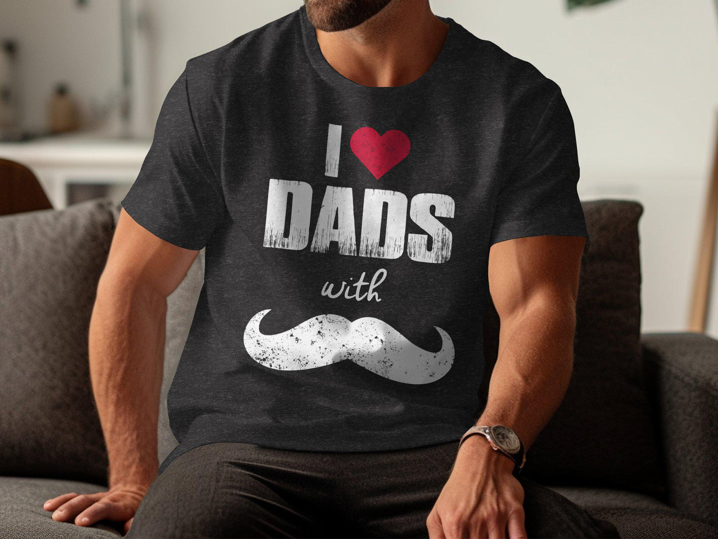 I Love Dads T-Shirts, Heart and Mustache Tee, Gift for Dad, Fathers Day Tee, Unique T-Shirts, Dad T-Shirts, Trendy Tees, Stylish Dad Gift