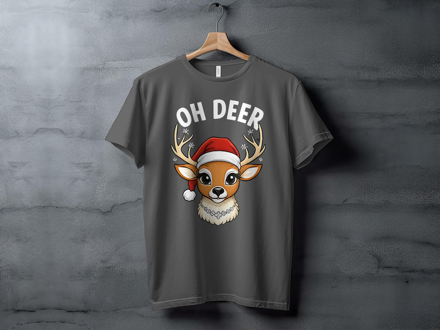 Christmas Deer T-Shirt: Cartoon Santa Hat Reindeer Tee