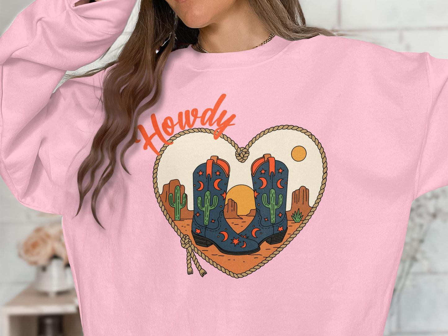 Howdy Cowboy Boots T-Shirt, Western Cactus Heart Tee