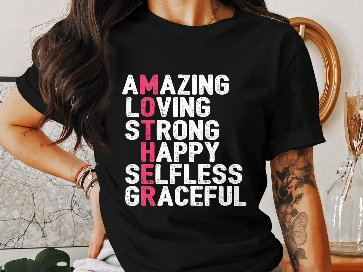 Amazing Mother T-Shirts, Loving Strong Happy Design, Gift for Mom, Mothers Day, Selfless Graceful T Shirts, Best Mother T Shirts