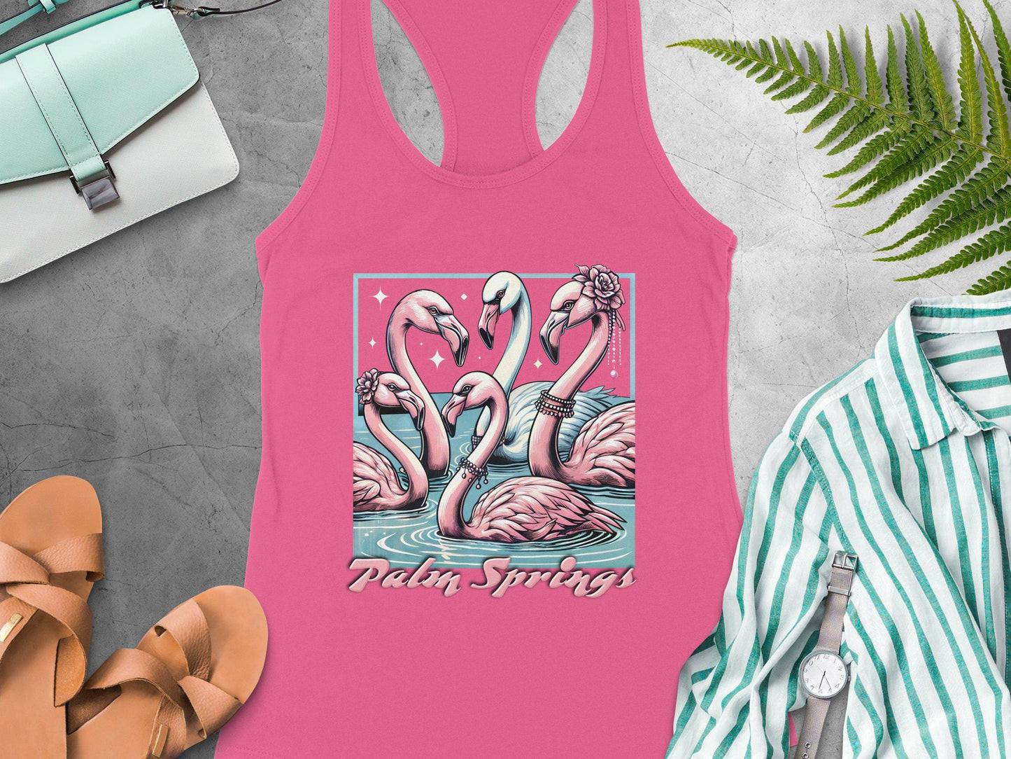 Flamingo Graphic Tee: Palm Springs Artistic Bird Beach Shirt