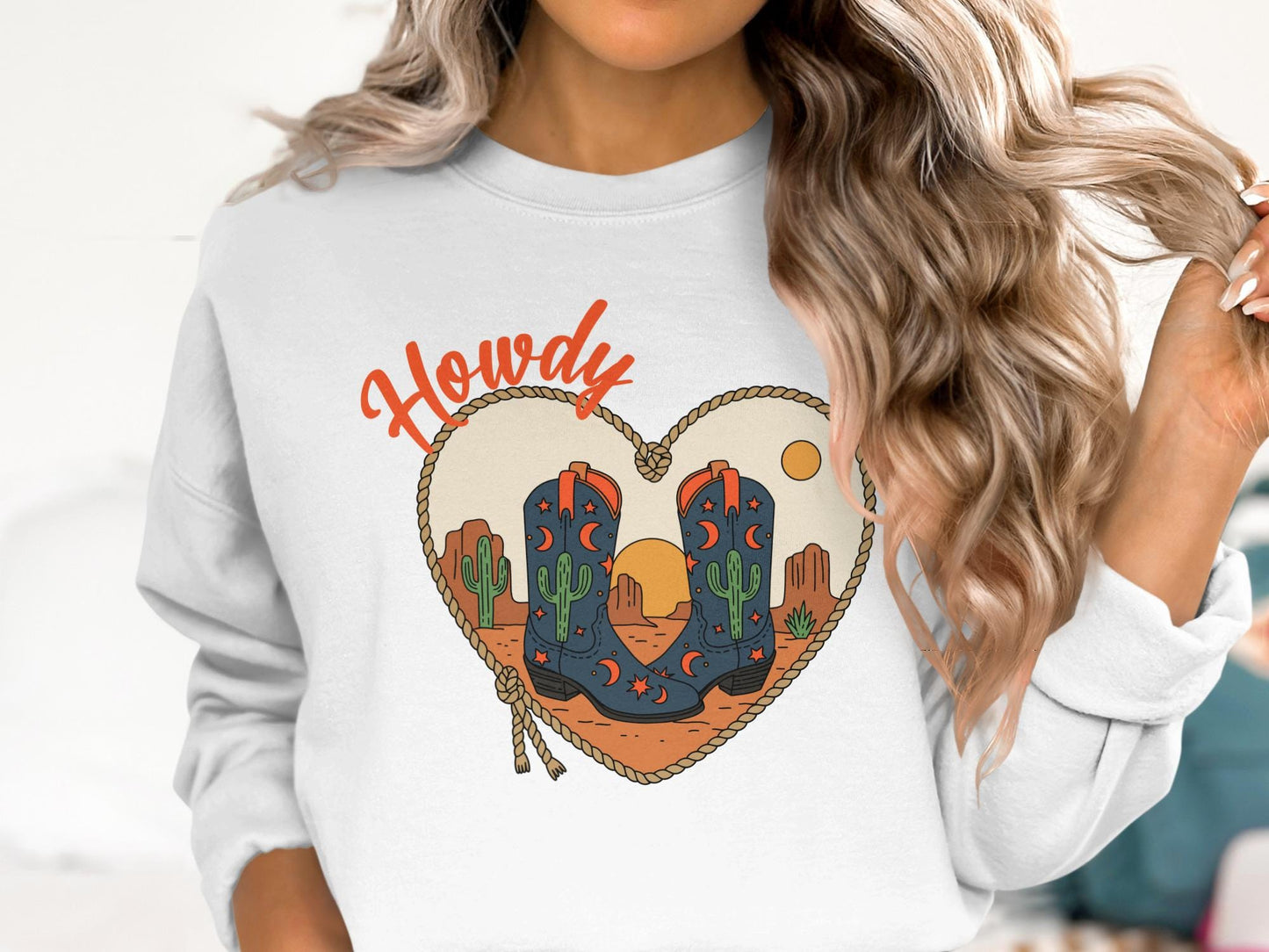 Howdy Cowboy Boots T-Shirt, Western Cactus Heart Tee