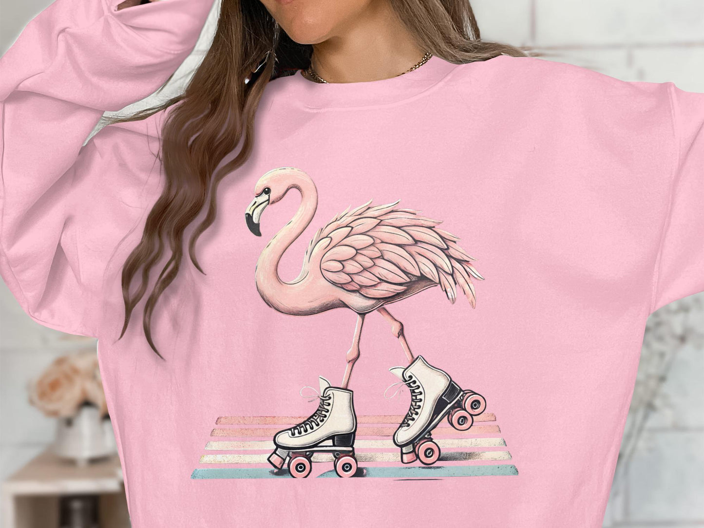 Flamingo Roller Skate T-Shirt, Quirky Animal Design