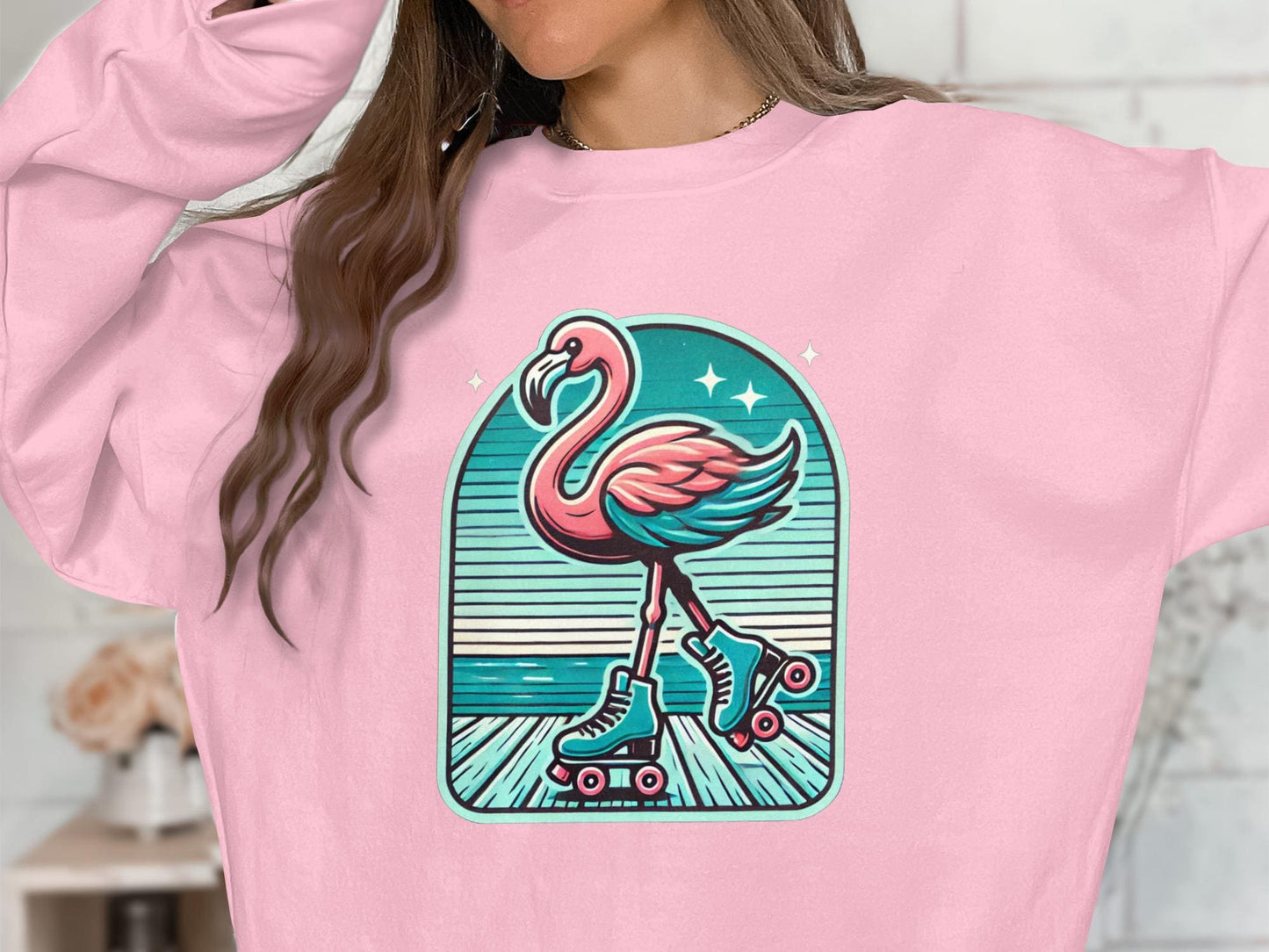 Retro Roller Flamingo T-Shirt, Fun Unique Design
