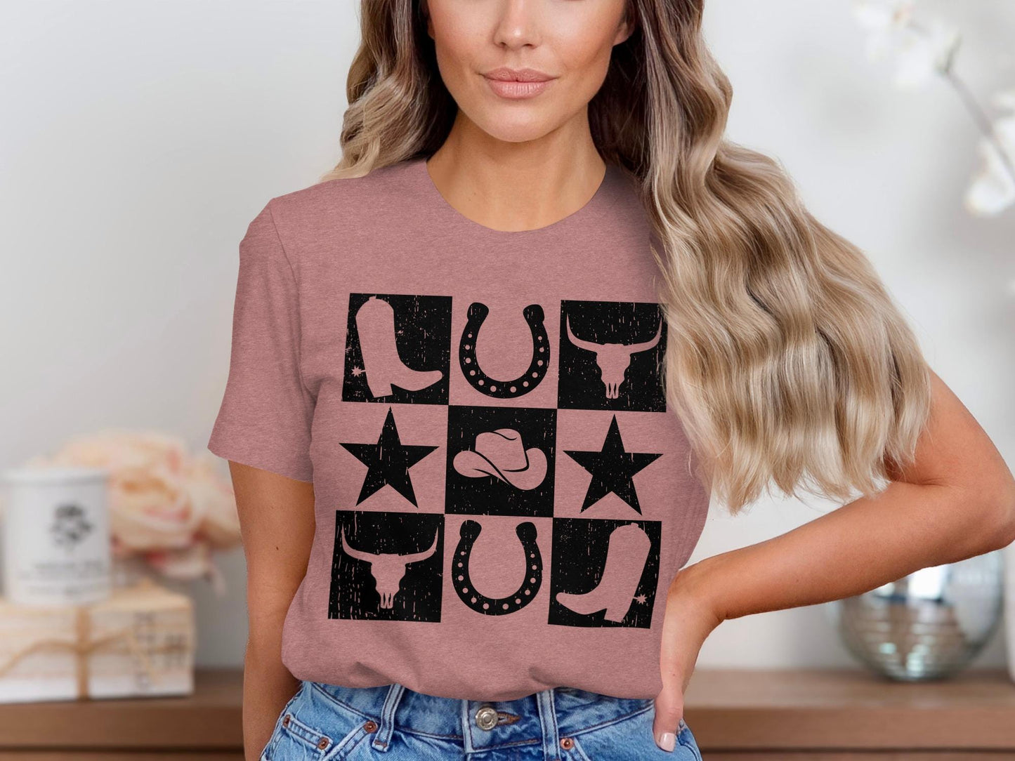 Western Graphic Tee, Cowboy Boots, Bull Skull, Rodeo Shirt