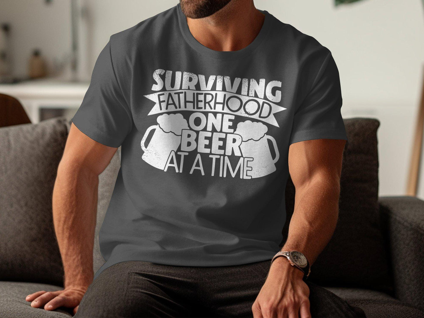 Surviving Fatherhood T-Shirt: Funny Beer Lover Dad Tee