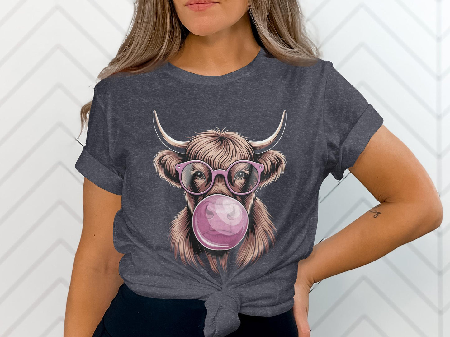 Highland Cow T-Shirt, Bubble Gum, Funny Animal Tee