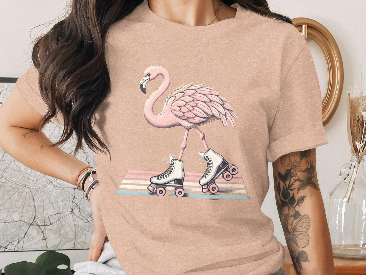 Flamingo Roller Skate T-Shirt, Quirky Animal Design