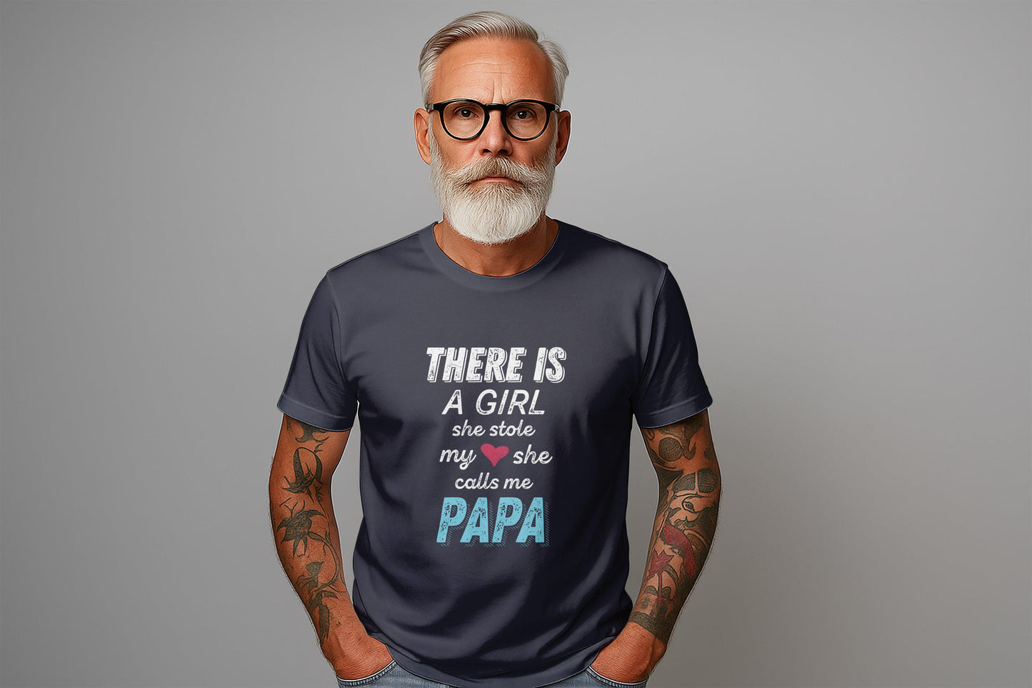 There is a Girl She Stole My Heart Papa T-Shirts, Father's Day, Gift for Dad, Love Papa, Daddy Tee, Loving Father T Shirts
