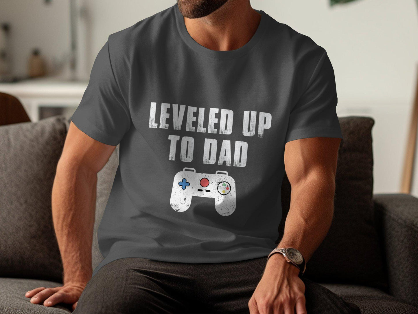 Leveled Up To Dad T-Shirt: Gamer Dad Gift