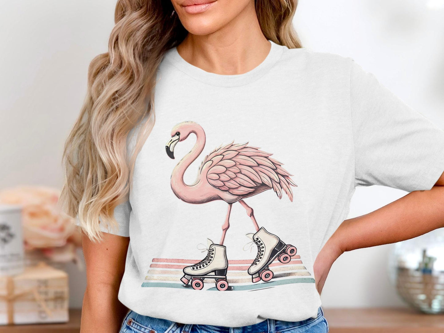 Flamingo Roller Skate T-Shirt, Quirky Animal Design