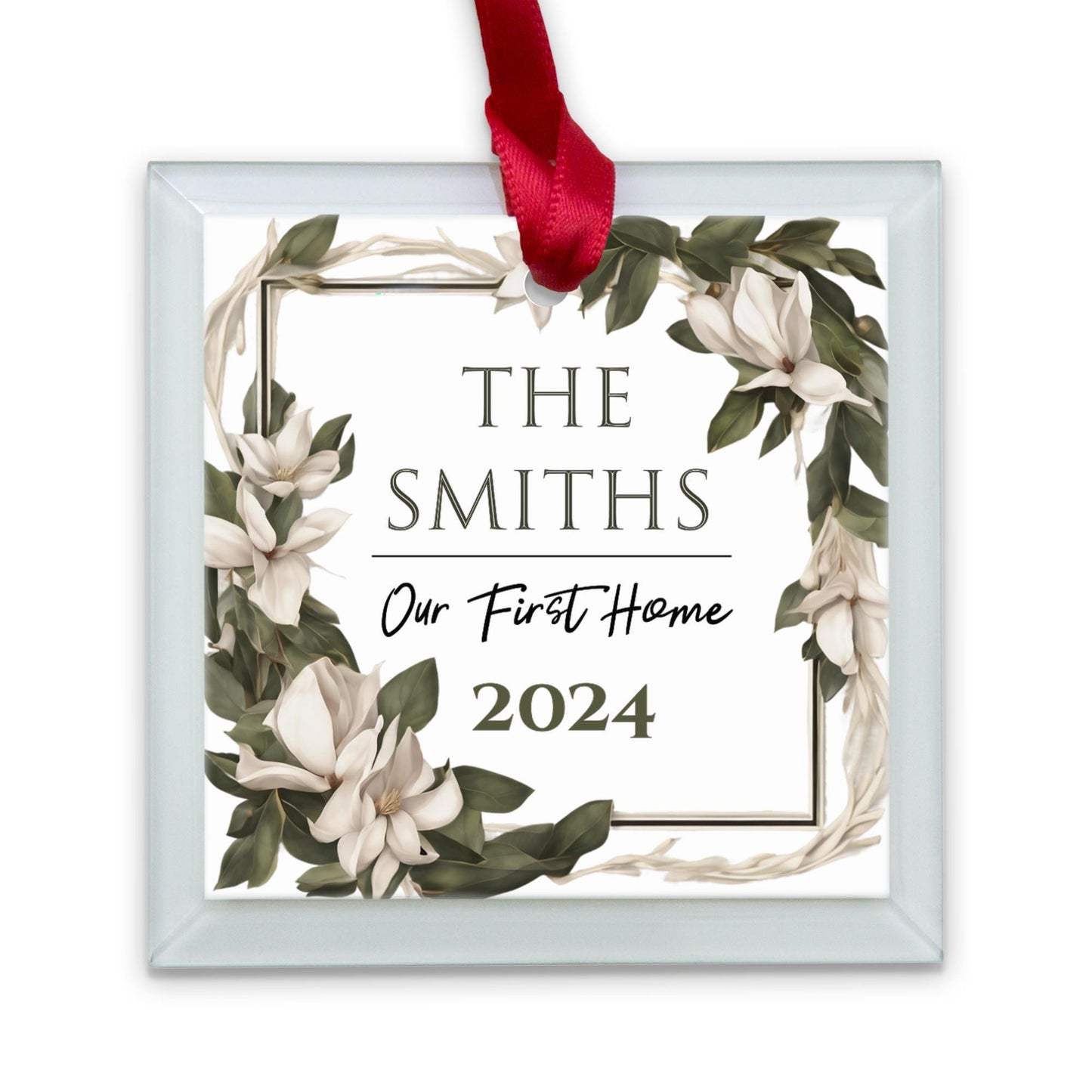Custom Family Name Ornament, Housewarming Gift, First Home Ornament 2024, Personalized Home Decor, New Home Gift, Floral Keepsake
