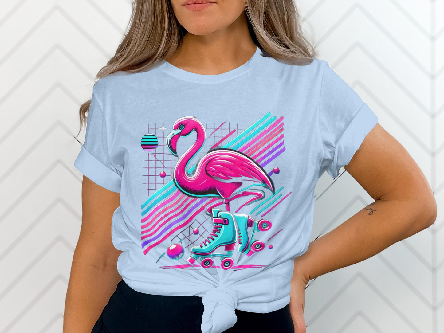Flamingo Roller Skate T-Shirt, Retro 80s Graphic Tee