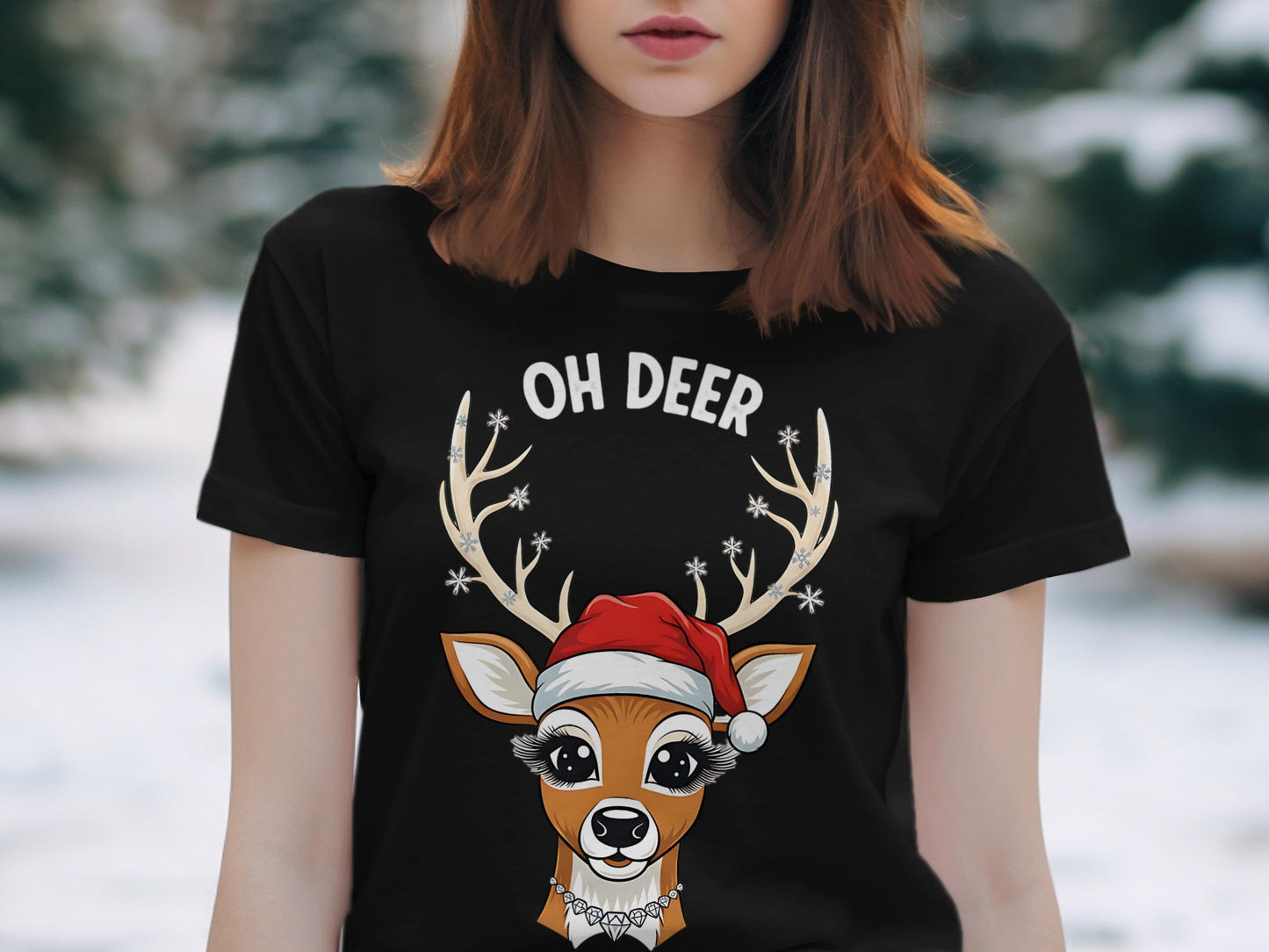 Reindeer T-Shirt, Christmas Deer Shirt, Cute Santa Hat Reindeer, Holiday T Shirt, Xmas Season Apparel, Trendy Deer Top